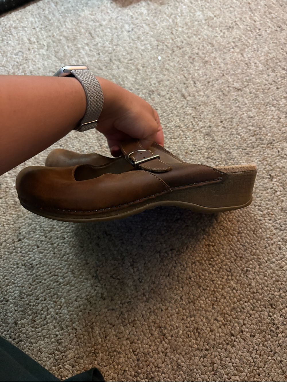 Dansko Brown Leather Slip-On Buckle Clogs - Picture 4 of 9